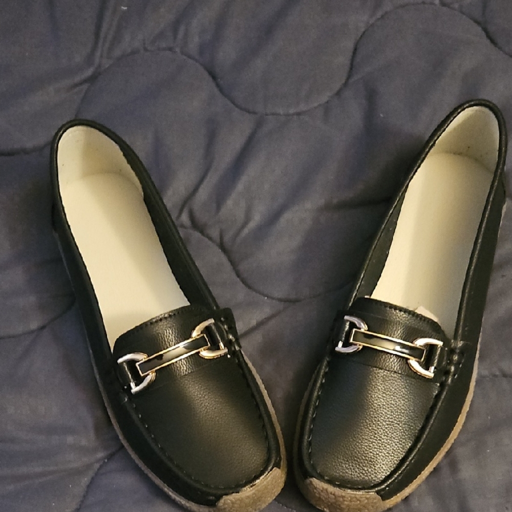 Black Leather Loafers Sz 39eur 8us